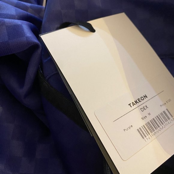 TAKEON Dex Pullover Sweater Indigo Blue Purple Size Medium Mens Checkerboard Zip - Picture 8 of 10